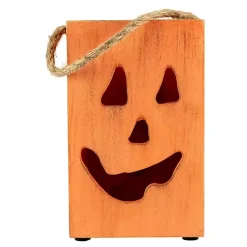 Halloween>Kirklands Home Wooden Jack O' Lantern Candle Holder Orange