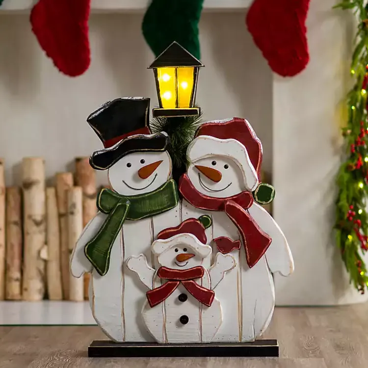 Outdoor Christmas Decorations>Kirklands Home Wooden LED Light Post Snowman Family