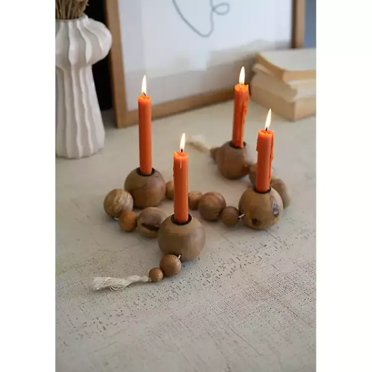 Candle Holders>Kirklands Home Wooden Spheres Taper Candle Runner Brown