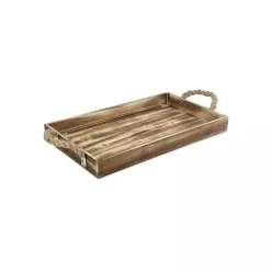 Decorative Trays>Kirklands Home Wooden Tray with Rope Handles Brown