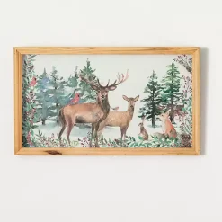 Christmas Decorations>Kirklands Home Woodland Deer Holiday Scene Framed Art Print