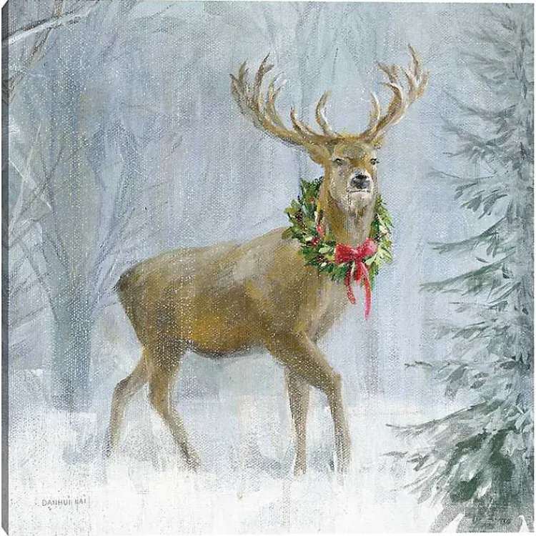 Christmas Art & Wall Decor>Kirklands Home Woodland Holiday Deer Canvas Art Print