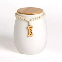 Kirklands Home Woof Ceramic Dog Treat Canister with Beaded Accent White Online
