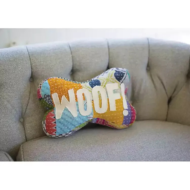 Pillows>Kirklands Home Woof Kantha Bone Shaped Pillow Multi