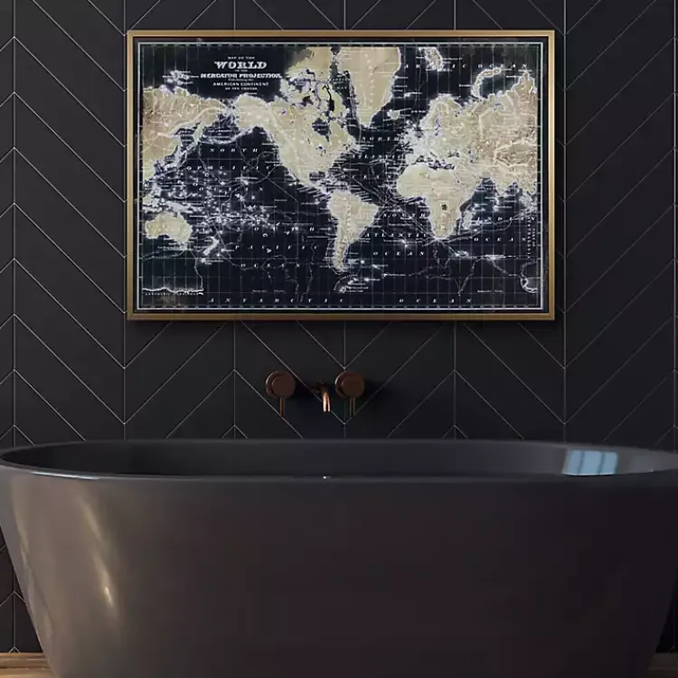 Kirklands Home World Map on Black Framed Art Print Clearance