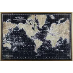 Kirklands Home World Map on Black Framed Art Print Clearance