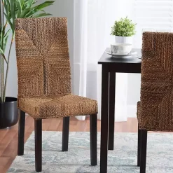 Kirklands Home Woven Banana Fiber and Mahogany Dining Chair Tan Online