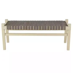 Kirklands Home Woven Leather Natural Wood Bench Brown Outlet