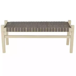 Kirklands Home Woven Leather Natural Wood Bench Brown Outlet