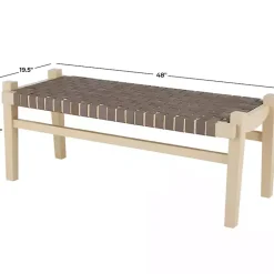 Kirklands Home Woven Leather Natural Wood Bench Brown Outlet