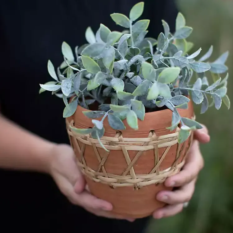 Kirklands Home Woven Diamond Terracotta Planter Tan Discount