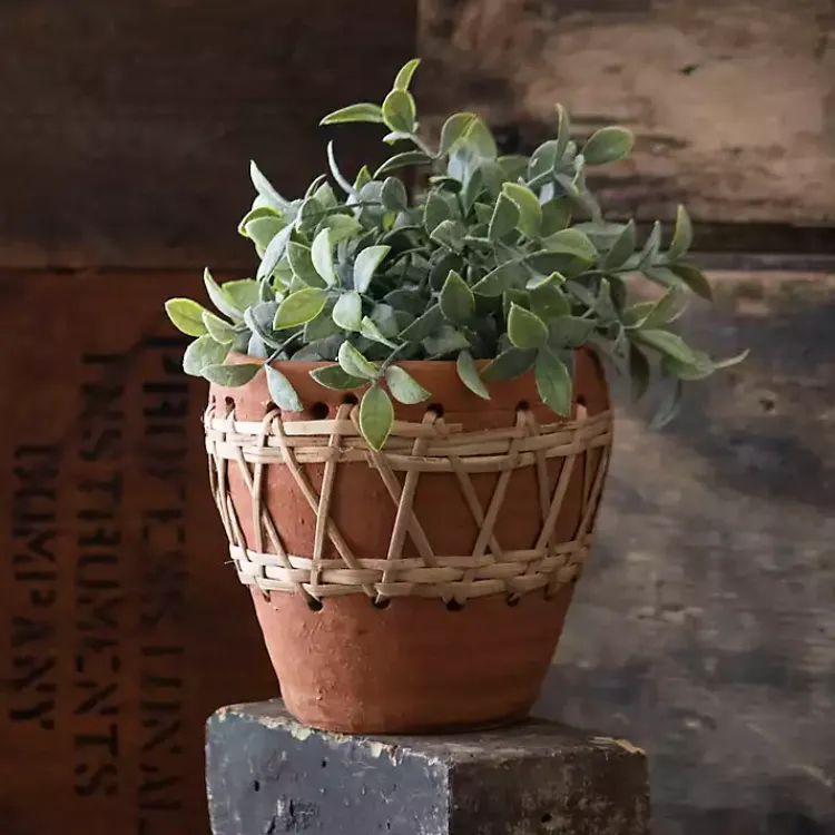 Kirklands Home Woven Diamond Terracotta Planter Tan Discount