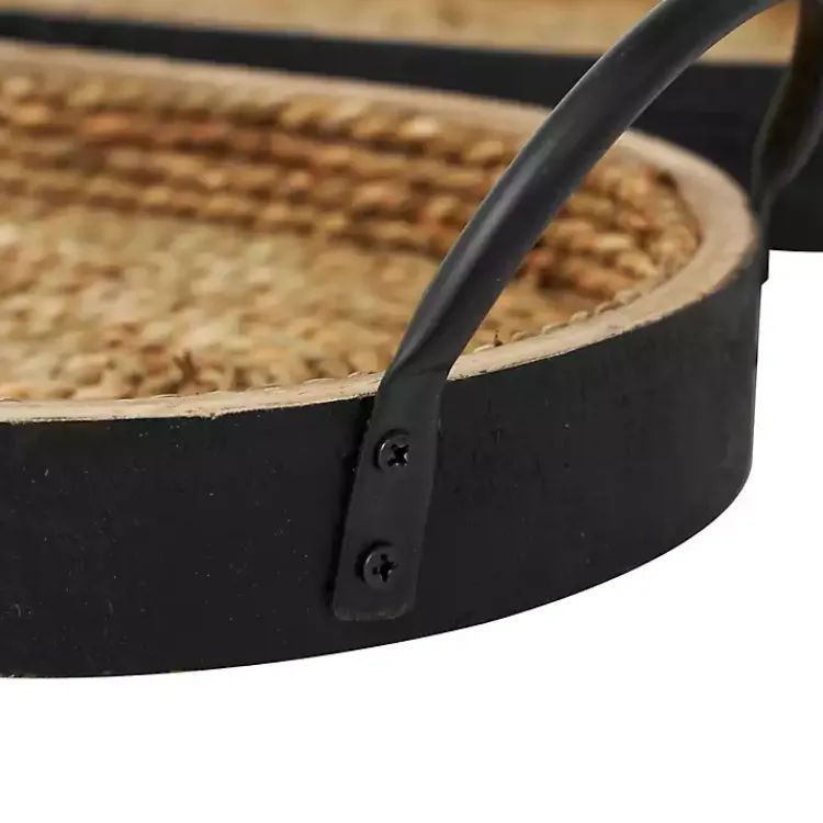Decorative Trays>Kirklands Home Woven Jute and Black Wood Trays, Set of 2