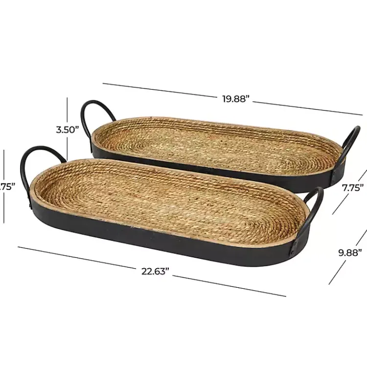 Decorative Trays>Kirklands Home Woven Jute and Black Wood Trays, Set of 2
