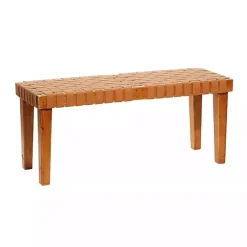 Kirklands Home Woven Leather Textured Wood Bench Brown Best