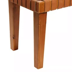 Kirklands Home Woven Leather Textured Wood Bench Brown Best
