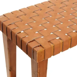 Kirklands Home Woven Leather Textured Wood Bench Brown Best