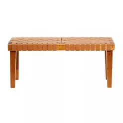 Kirklands Home Woven Leather Textured Wood Bench Brown Best