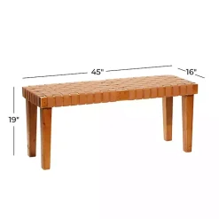 Kirklands Home Woven Leather Textured Wood Bench Brown Best