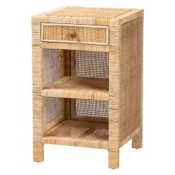 Kirklands Home Woven Rat and Mahogany Wood Nightsd Tan Hot