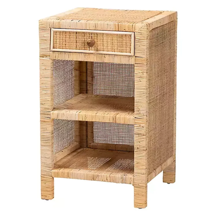 Kirklands Home Woven Rat and Mahogany Wood Nightsd Tan Hot