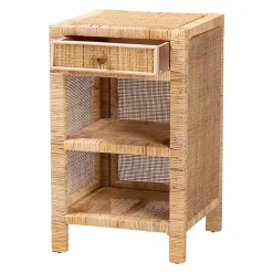 Kirklands Home Woven Rat and Mahogany Wood Nightsd Tan Hot