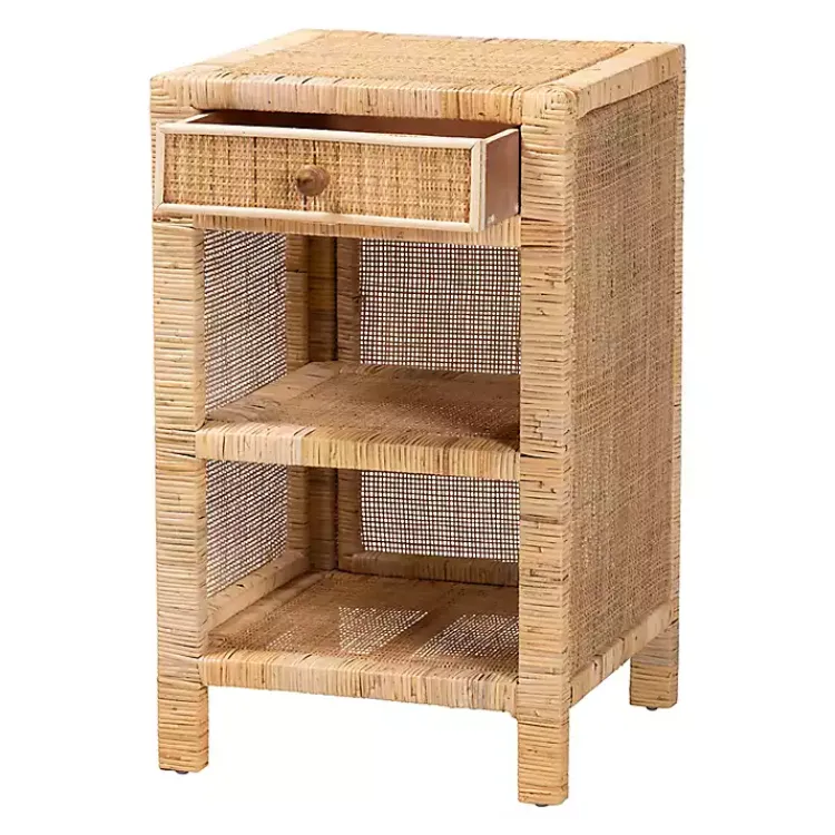 Kirklands Home Woven Rat and Mahogany Wood Nightsd Tan Hot