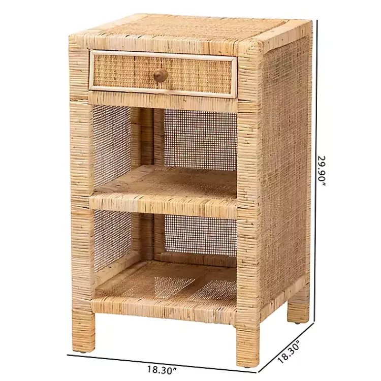 Kirklands Home Woven Rat and Mahogany Wood Nightsd Tan Hot