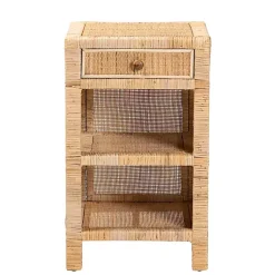 Kirklands Home Woven Rat and Mahogany Wood Nightsd Tan Hot