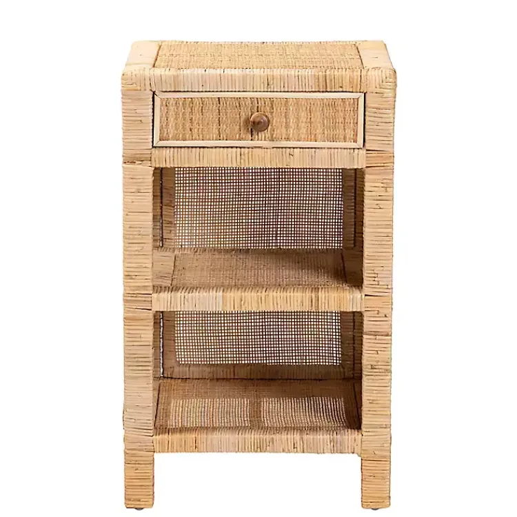 Kirklands Home Woven Rat and Mahogany Wood Nightsd Tan Hot