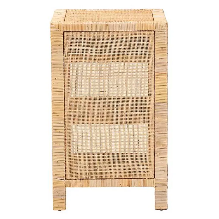 Kirklands Home Woven Rat and Mahogany Wood Nightsd Tan Hot