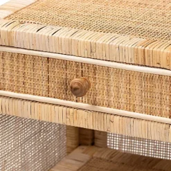 Kirklands Home Woven Rat and Mahogany Wood Nightsd Tan Hot