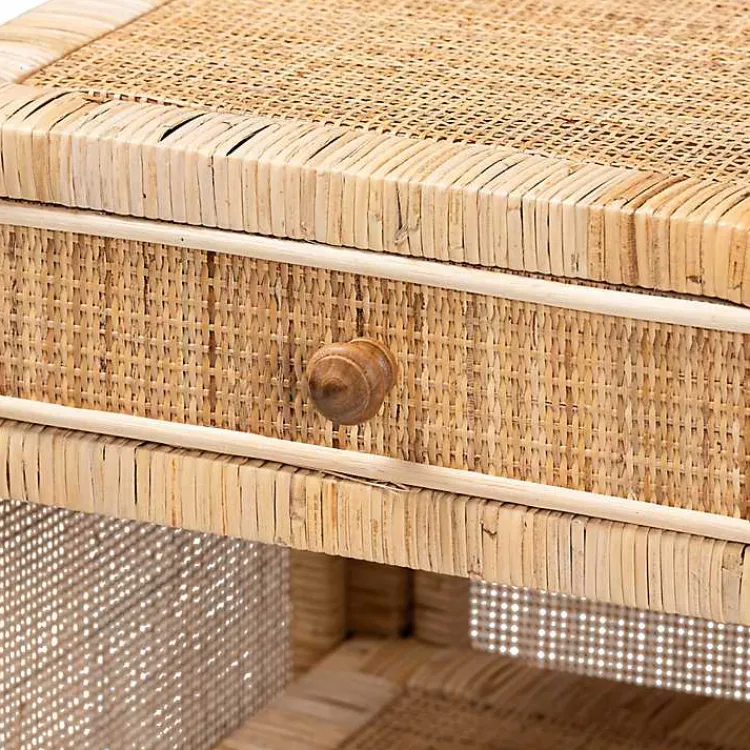 Kirklands Home Woven Rat and Mahogany Wood Nightsd Tan Hot