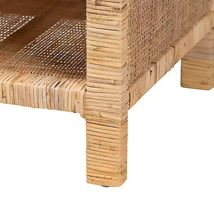 Kirklands Home Woven Rat and Mahogany Wood Nightsd Tan Hot