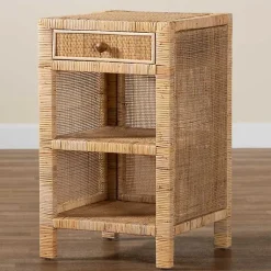 Kirklands Home Woven Rat and Mahogany Wood Nightsd Tan Hot