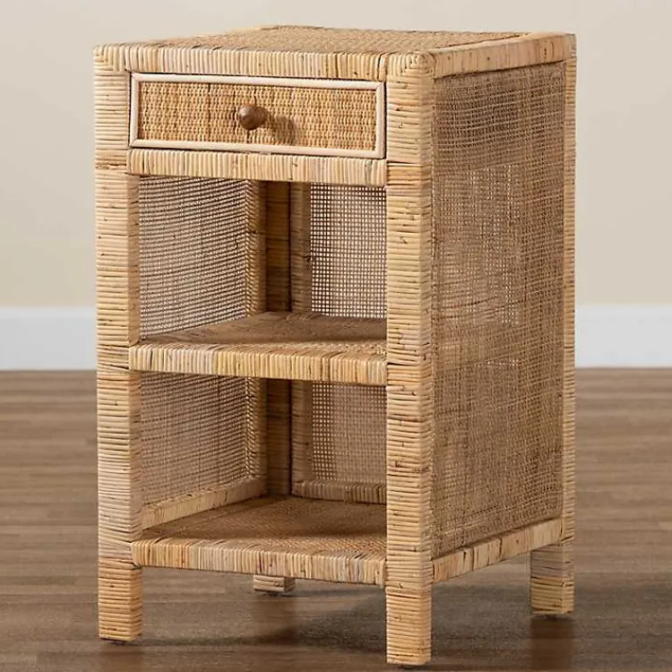Kirklands Home Woven Rat and Mahogany Wood Nightsd Tan Hot
