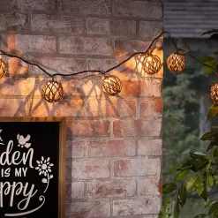 Kirklands Home Woven Rattan Bulb Outdoor String Lights Brown
