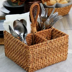 Kirklands Home Woven Rattan Martha Stewart Flatware Caddy Brown Best