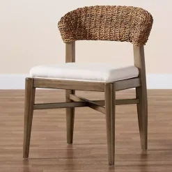 Kirklands Home Woven Rattan Modern Bohemian Dining Chair White Clearance