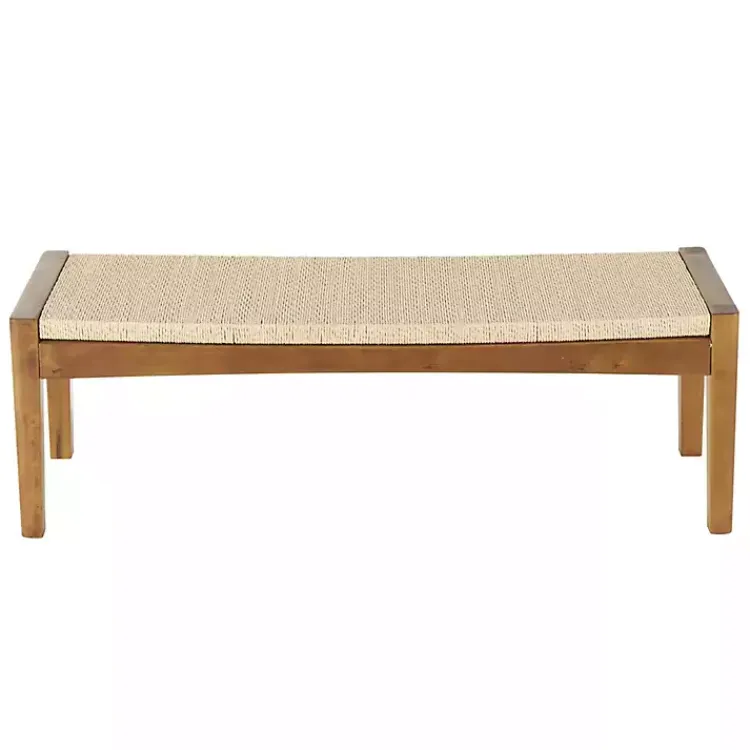 Kirklands Home Woven Rope and Birch Wood Bench Tan Hot