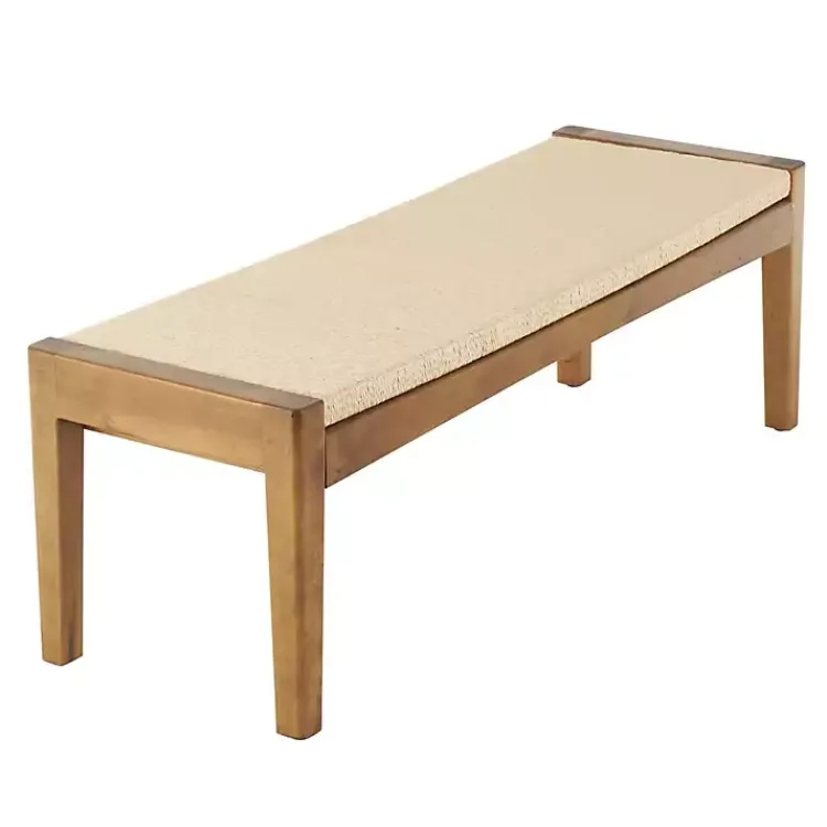 Kirklands Home Woven Rope and Birch Wood Bench Tan Hot