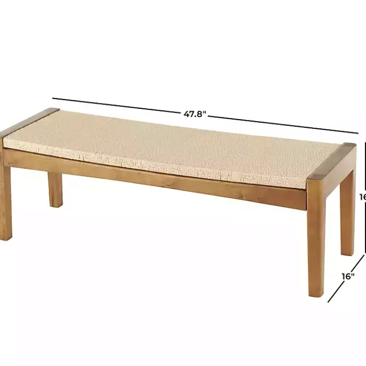Kirklands Home Woven Rope and Birch Wood Bench Tan Hot