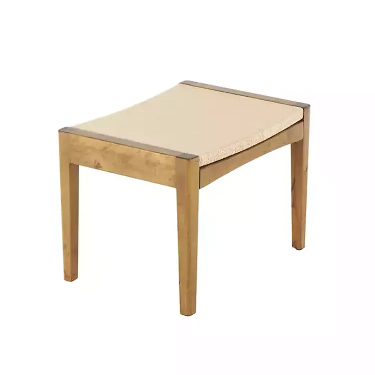 Kirklands Home Woven Rope and Birch Wood Stool Ottoman Brown Outlet
