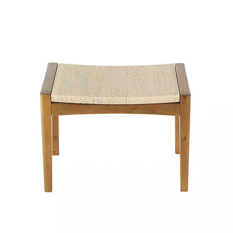 Kirklands Home Woven Rope and Birch Wood Stool Ottoman Brown Outlet