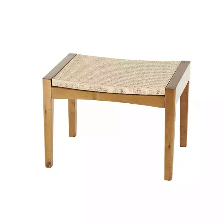 Kirklands Home Woven Rope and Birch Wood Stool Ottoman Brown Outlet