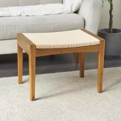 Kirklands Home Woven Rope and Birch Wood Stool Ottoman Brown Outlet