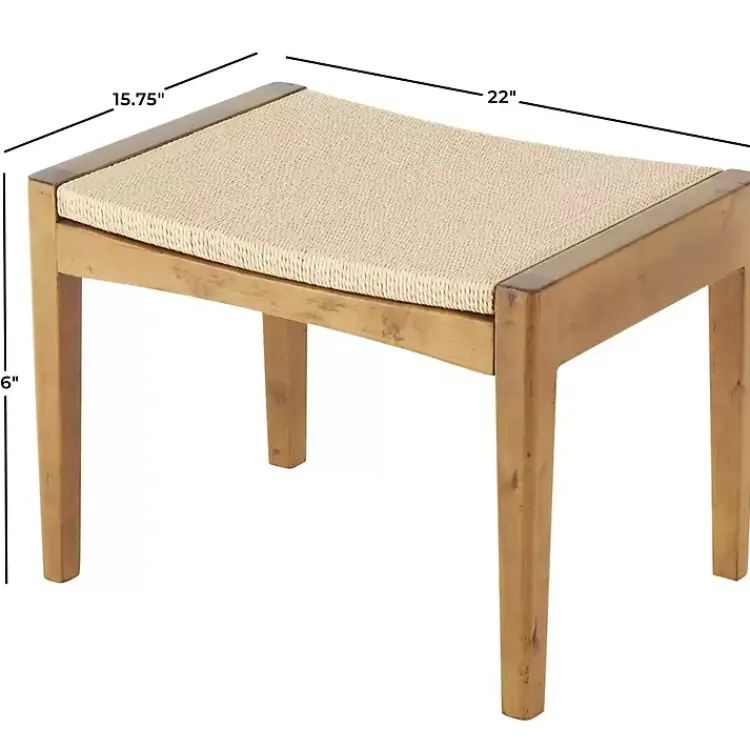 Kirklands Home Woven Rope and Birch Wood Stool Ottoman Brown Outlet