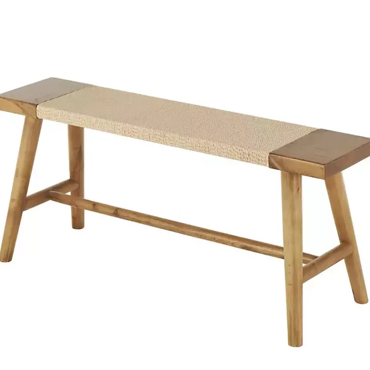 Kirklands Home Woven Rope Narrow Wood Bench Tan Clearance