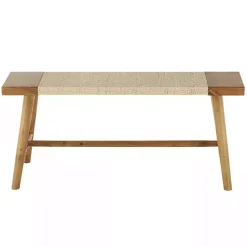 Kirklands Home Woven Rope Narrow Wood Bench Tan Clearance