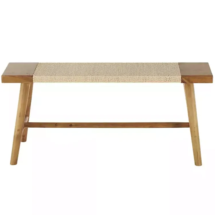 Kirklands Home Woven Rope Narrow Wood Bench Tan Clearance
